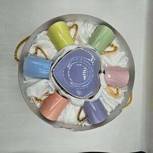 CLASSIC COFFEE AND TEA Set of 6 Demitasse Cups and Saucers Multi Color, NWOT